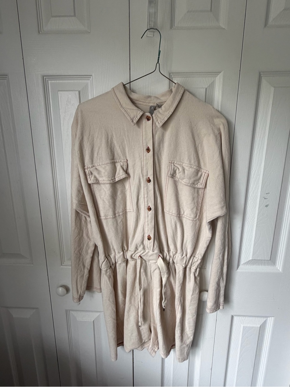 ASOS Womens Cream Button-Front Utility knit Romper